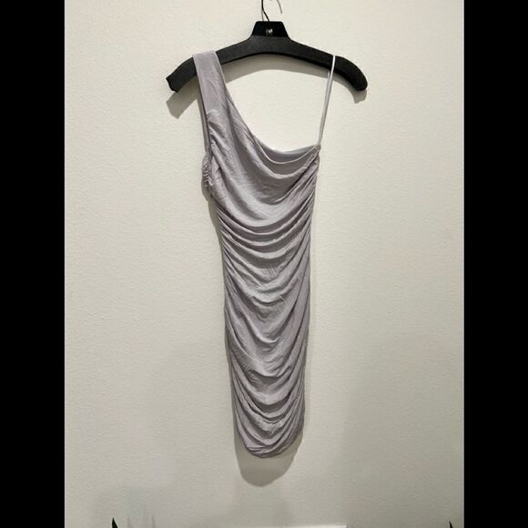 H&M One Shoulder light grey elegant Ruched Bodycon Dress XS - Picture 2 of 4